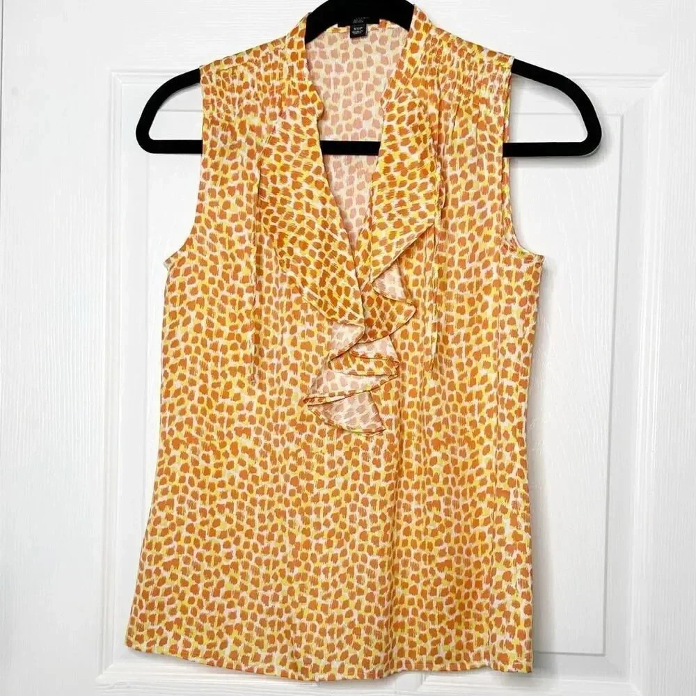 ANN TAYLOR XS Petite Sleeveless Ruffle Front Blouse‎ Orange Yellow